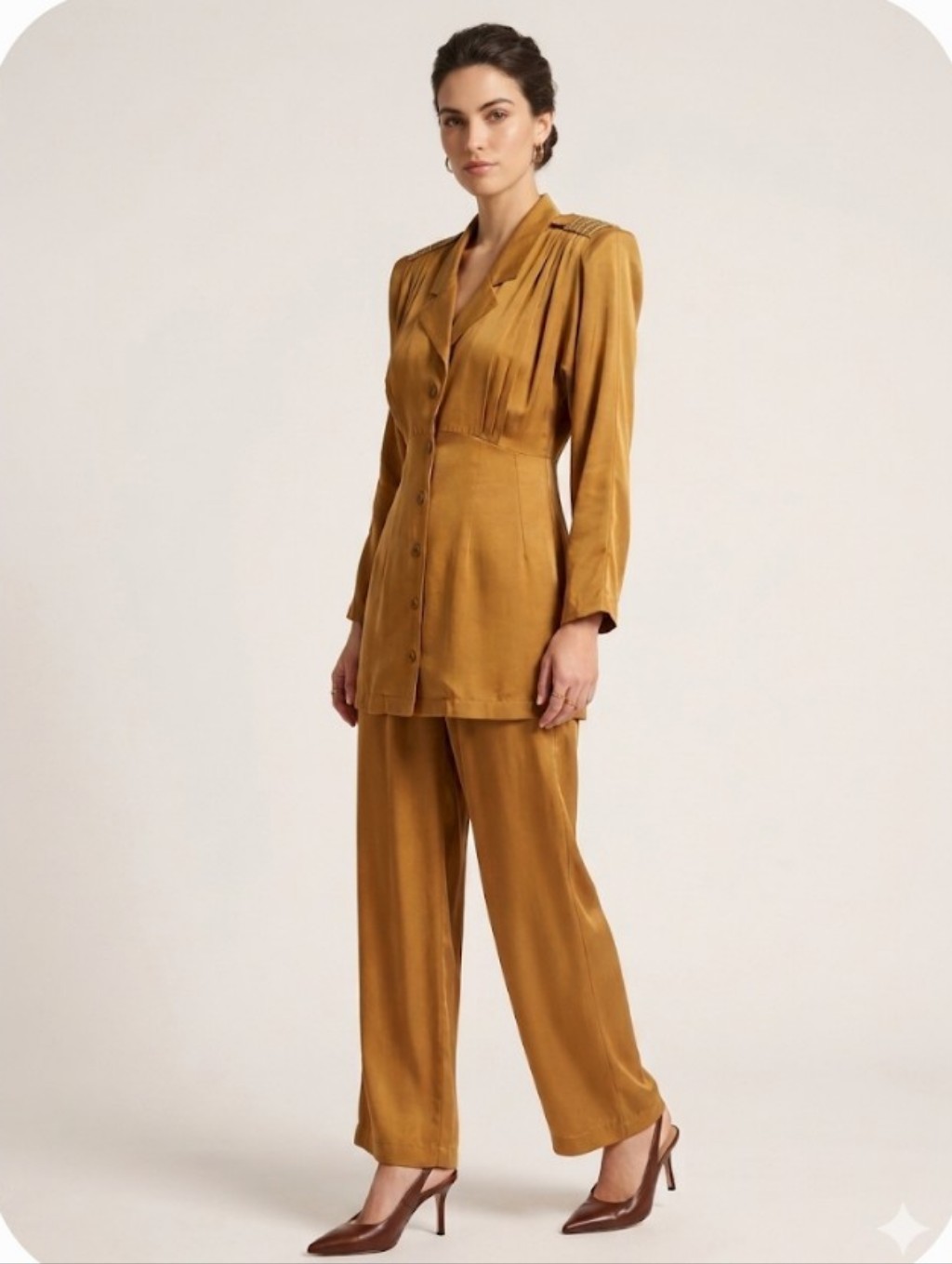 D. Frank Golden Mustard Yellow 2-Piece Blazer & Pant Suit Set Rayon Power Suit